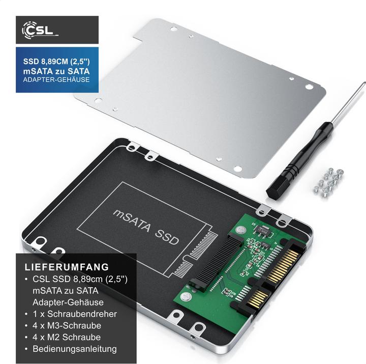 Actual product image CSL Hard drive enclosure, SSD 8.89cm (2.5) mSATA to SATA adapter, max. 7mm installation height, hard
