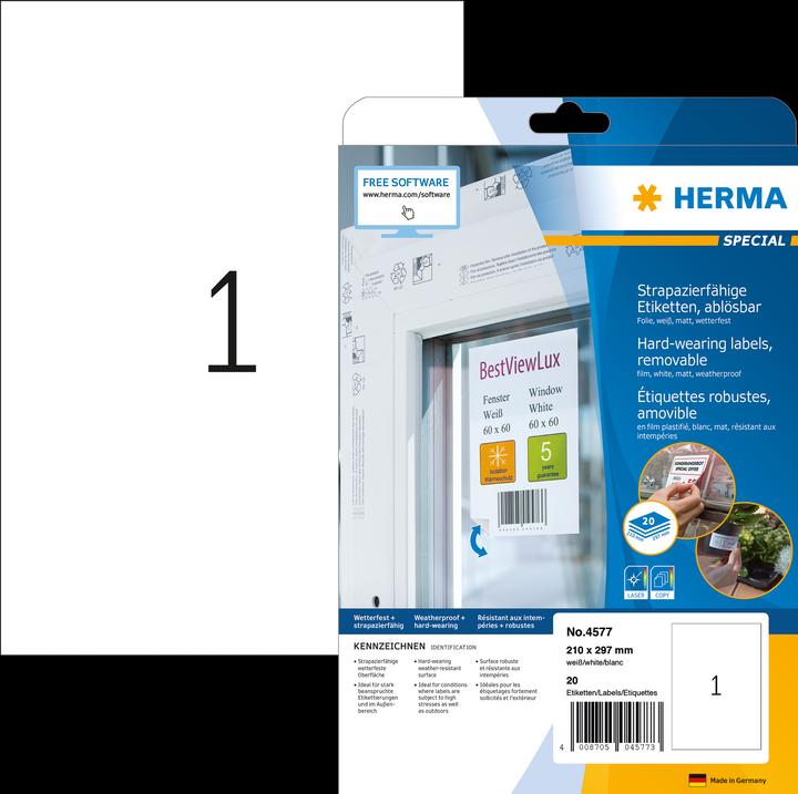 Image du produit HERMA Étiquettes résistantes aux intempéries A4 amovibles