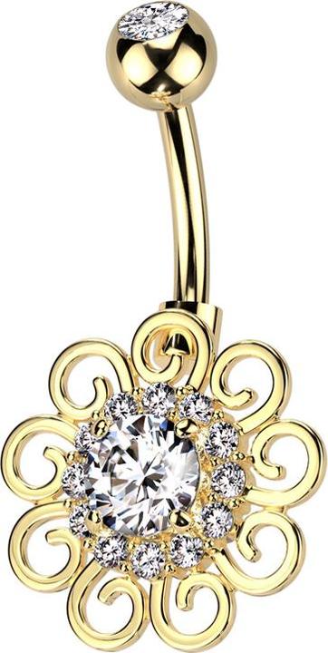 Produktbild Star Piercing Banane vergoldet mit Kugel vergoldet Kristall silber und Blume Kristallen silber (Messing, Chirurgenstahl 316L)