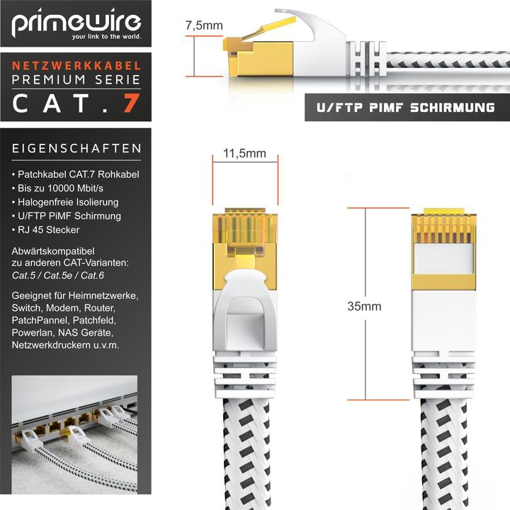 Produktbild Primewire CAT 7 Netzwerkkabel Flach Baumwollmantel (U/FTP, CAT7, 20 m)