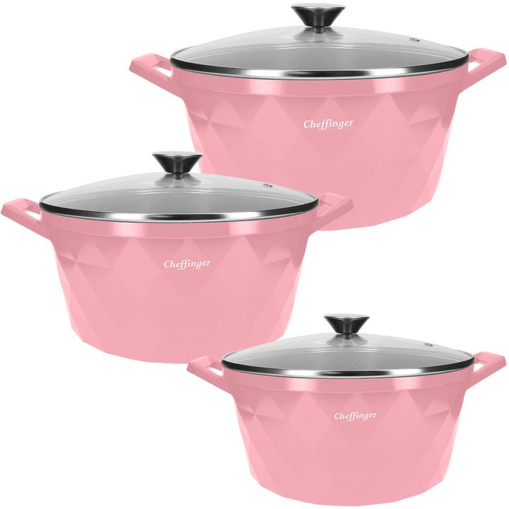 Produktbild Cheffinger 3 Kochtöpfe 20/24/28cm Diamantmuster (28 cm, Römertopf)