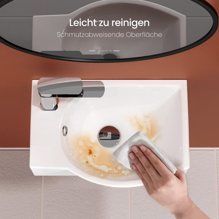 Immagine prodotto Emke Lavabo a parete 405 x 280 x 140 mm, Rettangolare, Ceramica, Foro per rubinetto destro, Bianco (280 mm, 405 mm)