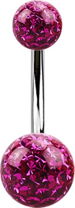 Actual product image Star Piercing Banana silver with two crystal balls fuchsia epoxy protective layer (Titanium G23, without brass)