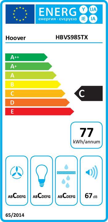 Label énergétique Hoover VANITY HBVS985TX Hotte de cuisine murale Acier inoxydable 620 m/h C (Hotte murale)