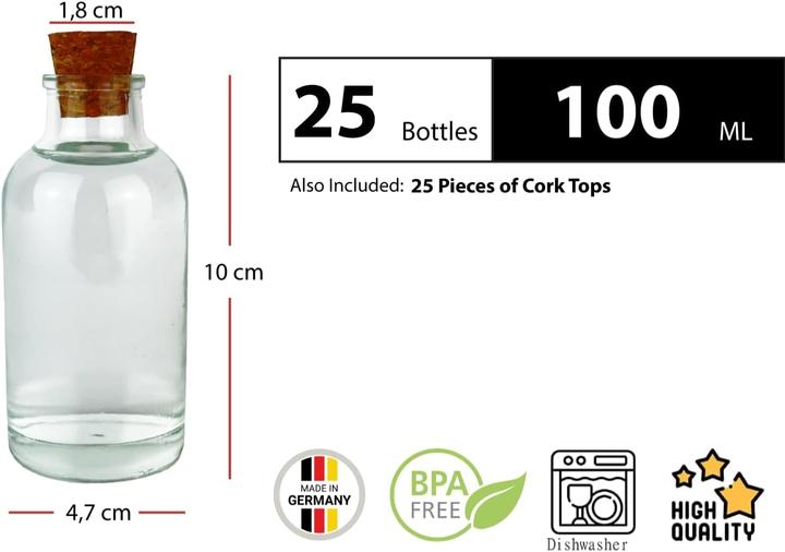 Actual product image Casavetro 25 x Mini Glasflaschen mit Korken (25 pcs., 0.10 l)