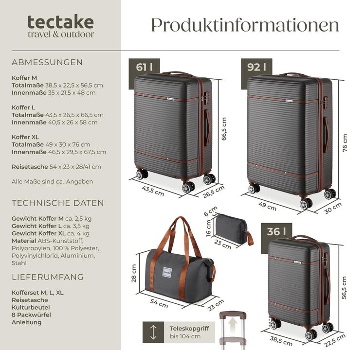 Image du produit tectake Ensemble de valises Madison, 13 pièces, serrure TSA (92 l, M (50 - 90l))