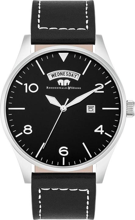 Actual product image Mens quartz watch vintage genuine leather black - 16418 (Chronograph, 42.90 mm)
