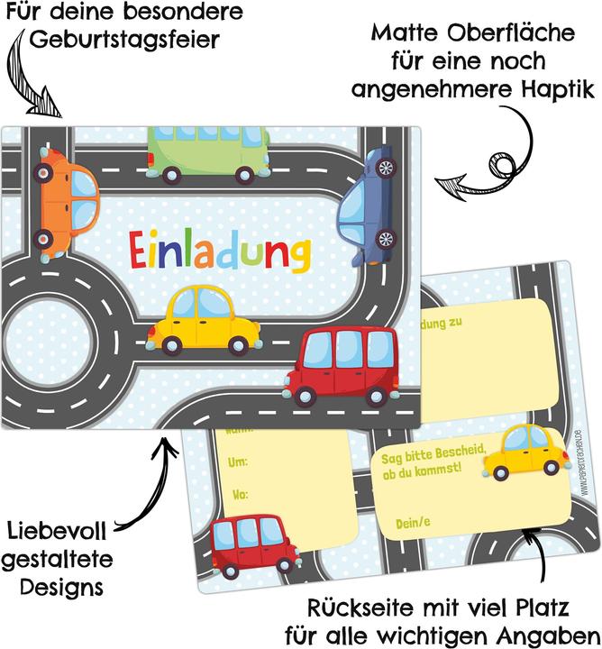 Immagine prodotto Papierdrachen 12 Biglietti d'invito di compleanno - Auto (12 pz.)