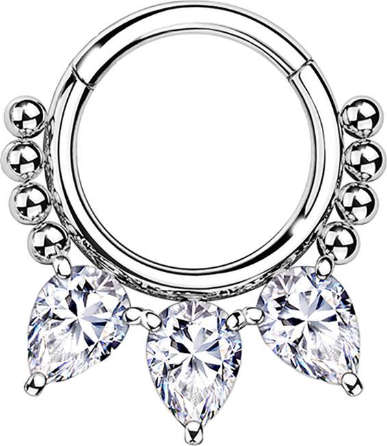 Actual product image Star Piercing Micro segment ring hinged silver beads and three drop crystals (Surgical steel 316L, without brass)