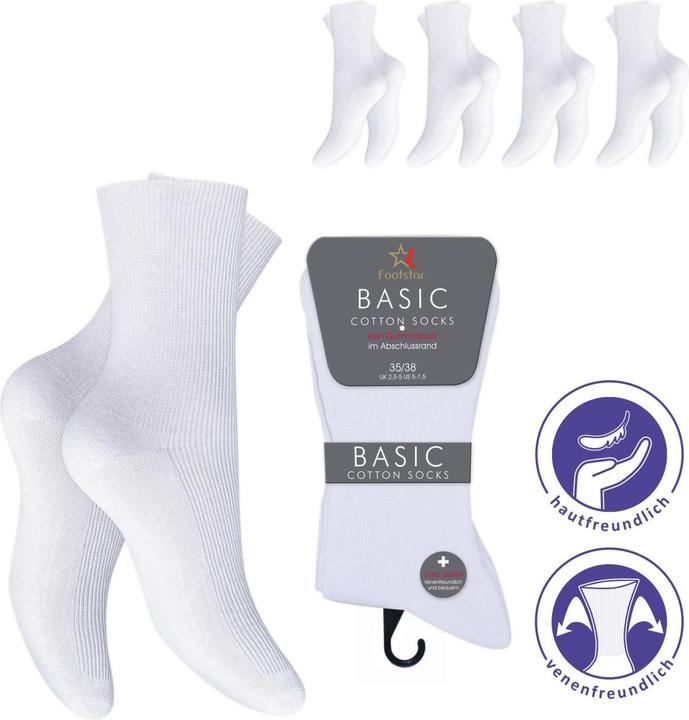 Produktbild Cocaine Socks footstar Basic 39/42, Weiss (ohne Gummibund) - Damensocken (8er Pack, 39 - 42)