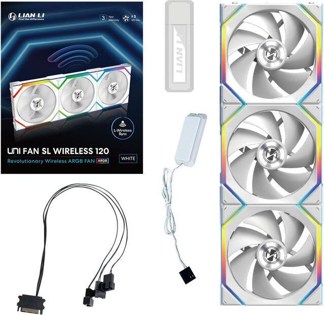 Actual product image Lian-Li UNI FAN SL Wireless ARGB PWM fan, 3-pack incl. controller - 120 mm, white (120 mm, 3 x)