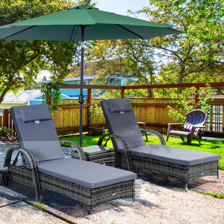 Image du produit Outsunny Chaise longue de jardin en rotin en set de 3 pièces (200 cm)