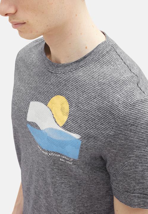 Produktbild Tom Tailor T-Shirt Gestreiftes Kurzarmshirt mit Rundhalsausschnitt und Foto-Print (XXL)