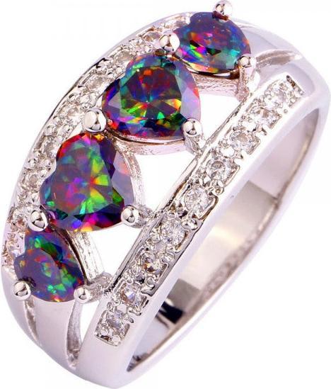 Hermex versilberter Ring mit Regenbogen Topas Zirkonia - Gr. 53 / Size 6 (53)