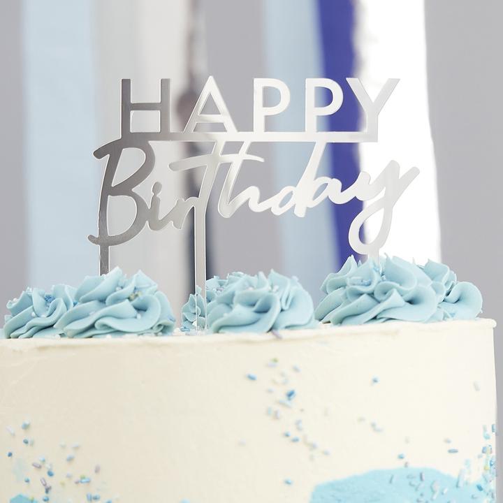 Produktbild Ginger Ray Cake Topper Happy Birthday Silberfarben (1 x)