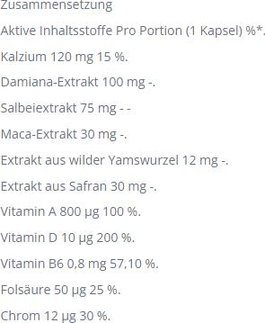 Valori nutrizionali e ingredienti Purasana PuraWOMEN 6 in 1 Complesso vitaminico Vegetariano (30 Pezzo/i, Pillole, 23.20 g)