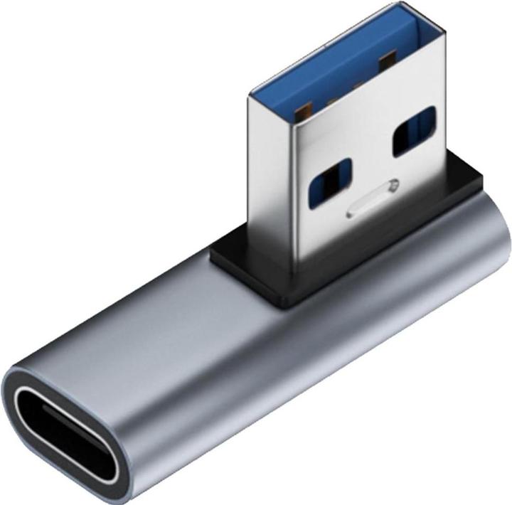 Actual product image PowerGuard USB-A to USB-C 90 degree angle left flat adapter (male/female) (USB-A, USB Type C)