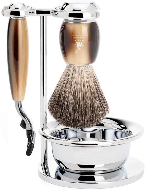 Actual product image Mühle Shaving set, 4-piece with bowl, shaving brush with pure badger hair, 3-blade razor
