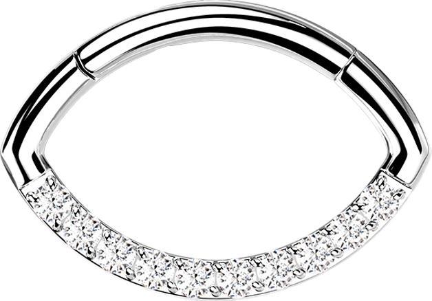 Star Piercing Micro Segmentring klappbar silber Oval front Kristalle silber (Titan G23, ohne Messing)