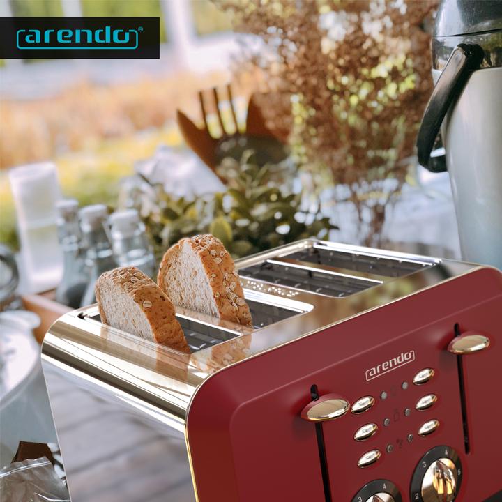 Produktbild Arendo Edelstahl Toaster 4 Scheiben, Automatik, Edelstahl, Wärmeisolierendes Doppelwandgehäuse, rot