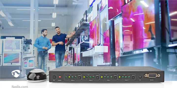 Image du produit Nedis Commutateur matriciel HDMI ™ | 4x port(s) 4 ports | Alimentation DC / 1x RS232 / 4x HDMI™ Input |