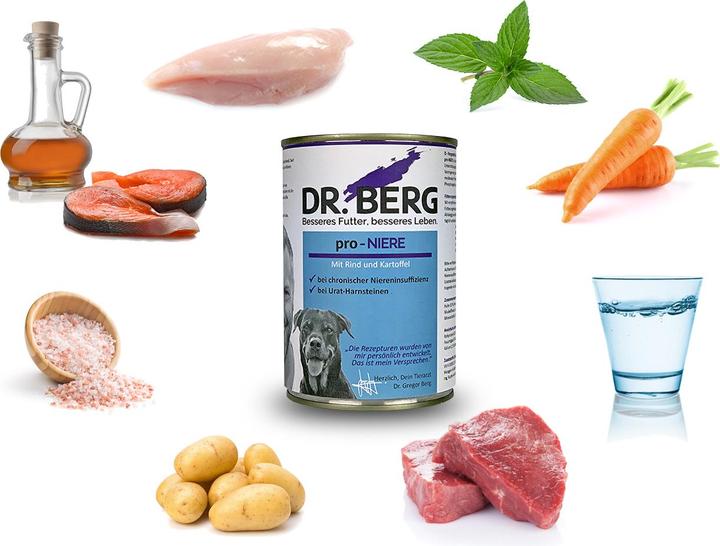 Image du produit Dr. Berg pro-NIERE chien, boeuf + pomme de terre (Senior, Adulte, 6 pcs, 2400 g)