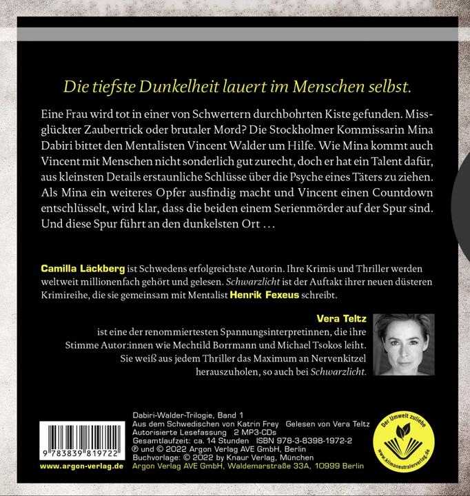 Actual product image Black light (Camilla Läckberg, Henrik Fexeus, Vera Teltz, Katrin Frey, German)