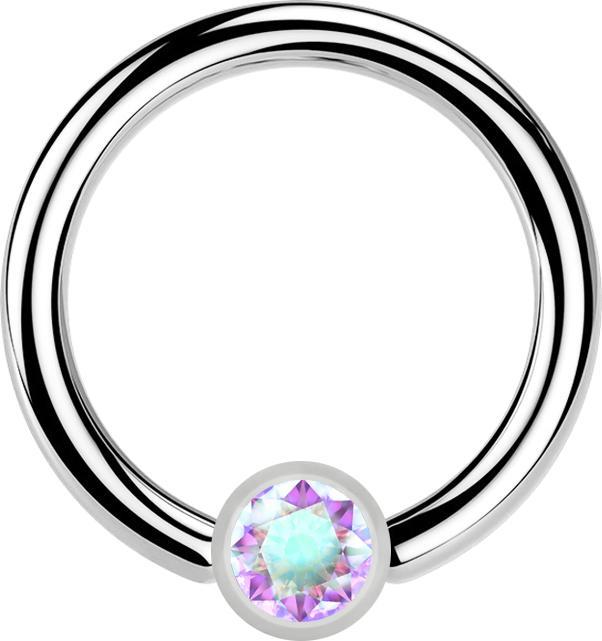 Image du produit Star Piercing Micro Ball Closure anneau argent et cristal multicolore (Acier chirurgical 316L)