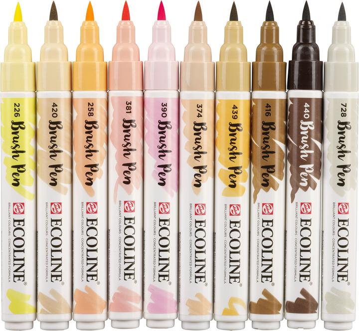 Produktbild Talens Ecoline Brush Pen Set 11509816 ass. Skin 10 Stück (Pastellrot, Sepia hell, Sepia Dunkel, Sepia, Pastellrosa, Pastellgelb, Beige, Rosa beige, Aprikose, 10 x)