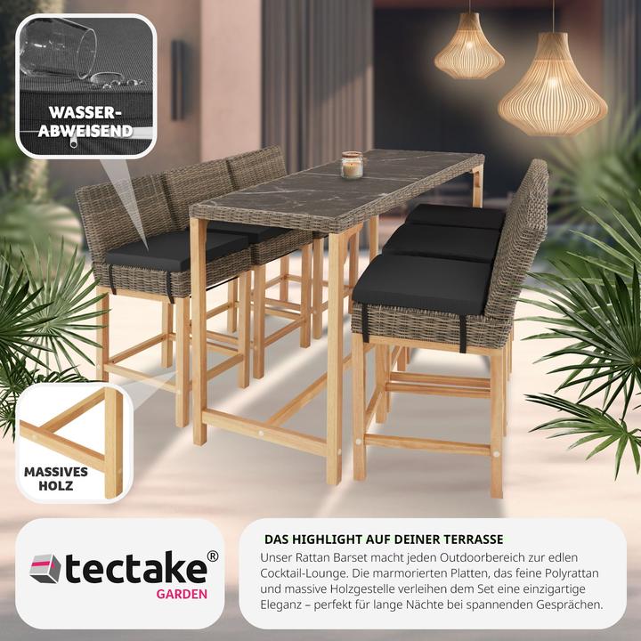 Produktbild tectake Rattan Bartisch Lovas mit 6 Stühlen Latina (161 cm)
