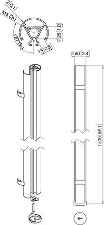 Image du produit Vogels PUC 2415 Tube 150 cm, silver, Poteau, Argent, 40 kg, Plafond, TÜV, 60 mm (Plafond, 40 kg)