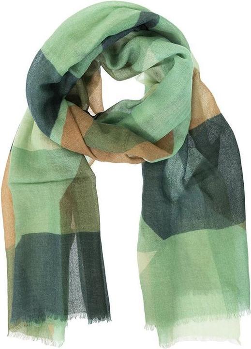 Actual product image Changemaker Wollschal Digital Ikat 100%WO 75x200cm mint/dunkelgrün/camel