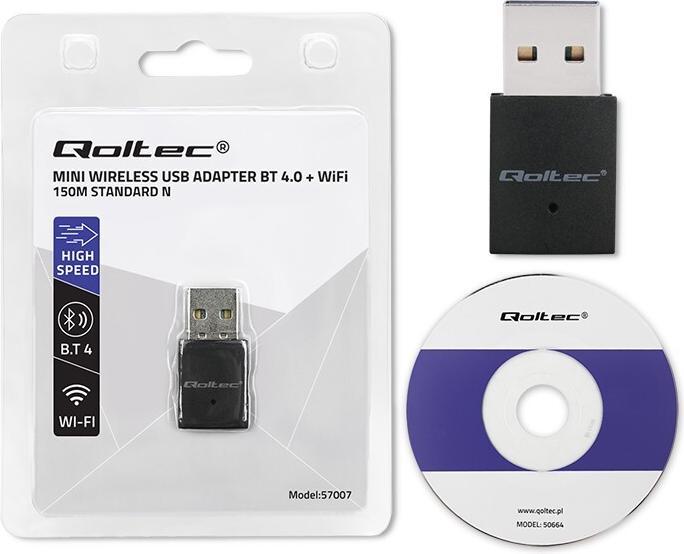 Actual product image Qoltec 57007 Wireless Mini Bluetooth USB WiFi Adapter (Transmitter & Receiver)