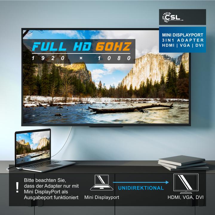 Image du produit CSL Câble adaptateur mini DisplayPort vers HDMI + DVI + VGA (HDMI, DVI, VGA, 8.50 cm)