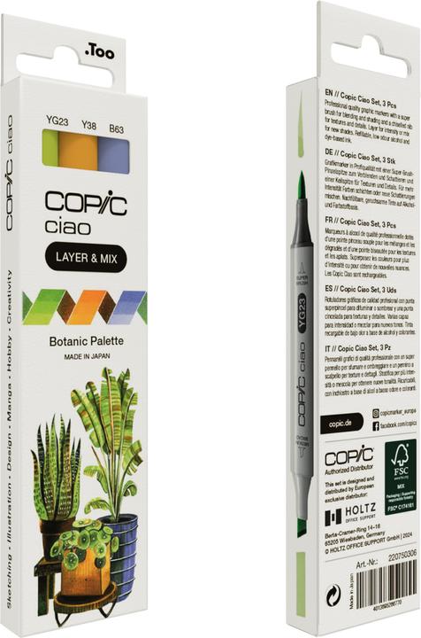 Produktbild Copic CIAO - Marker (B-63 Light Hydrangea, YG-23 New Leaf, Y-38 Honey, 6 mm, 3 x)
