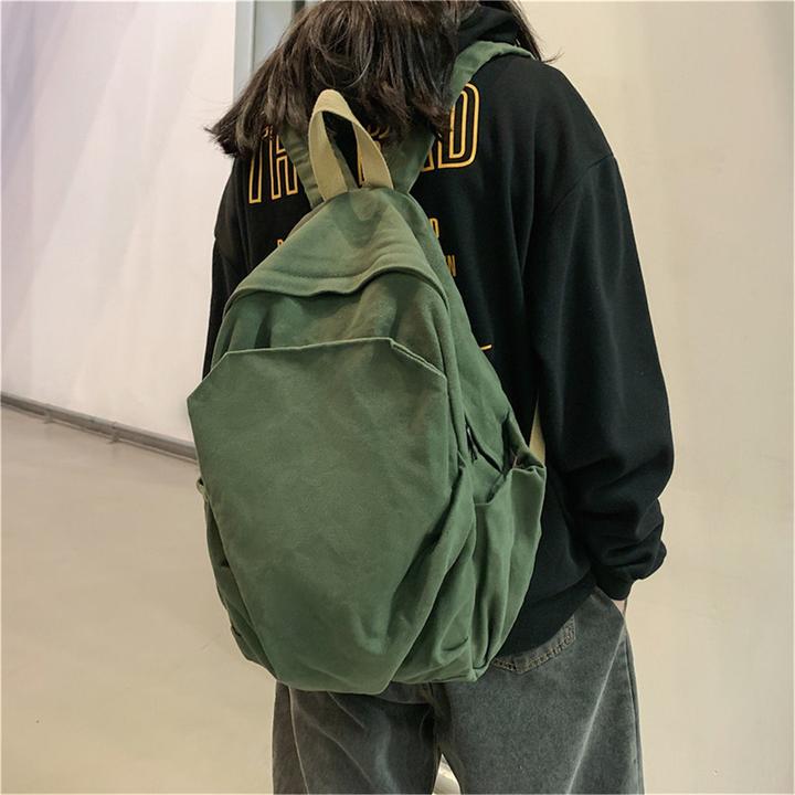 Produktbild Only-Bags.Store Vintage Canvas Rucksack, grosse Kapazität Schultasche, solide Farbe Rucksack, Computer-Rucksack