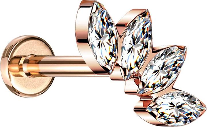 Image du produit Star Piercing Micro Labret femelle or rose éventail avec quatre cristaux argentés (sans laiton, Titane G23)