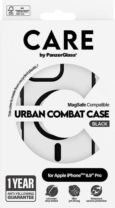 Actual product image PanzerGlass CARE by ® Flagship Case Transparent Urban Combat w. Black Frame & MagSafe iPhone '24 6.9" (Apple iPhone 16 Pro Max)