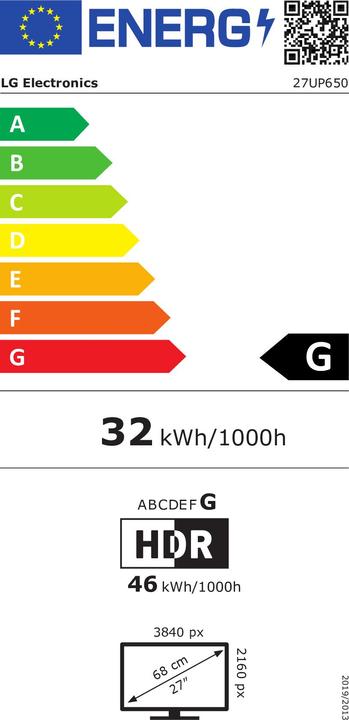 Label énergétique LG 27UP650-W (3840 x 2160 pixels, 27")