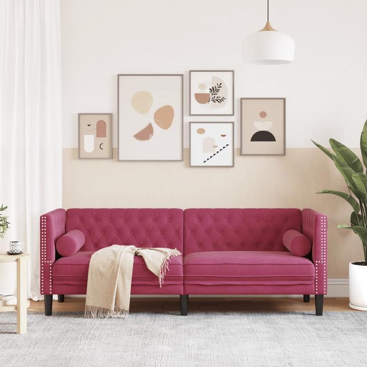 Produktbild VidaXL Chesterfield Sofa Nackenrollen 3-Sitzer Couch Polstersofa Weinrot Samt (Chesterfield)