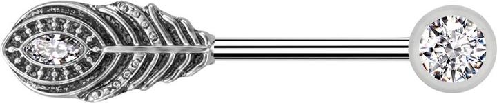 Produktbild Star Piercing Barbell silber mit Kugeln front Kristall silber und Feder (Messing, Chirurgenstahl 316L)