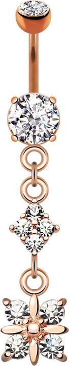 Actual product image Star Piercing Banana rose gold with two balls crystal silver pendant diamond four crystals (Surgical steel 316L, Brass)
