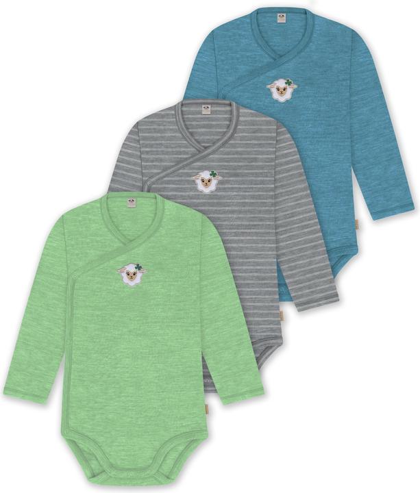Actual product image Normani Set of 3 baby body wrap long sleeve toddler bodysuit made from merino wool - 9357 (44)