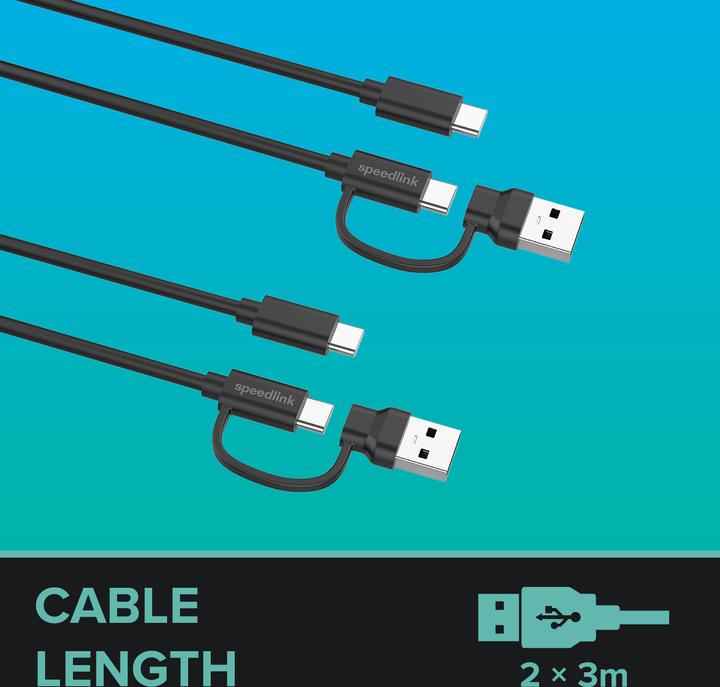 Produktbild Speedlink 2 in 1 Ladekabel (3 m, USB 2.0, USB 3.1)