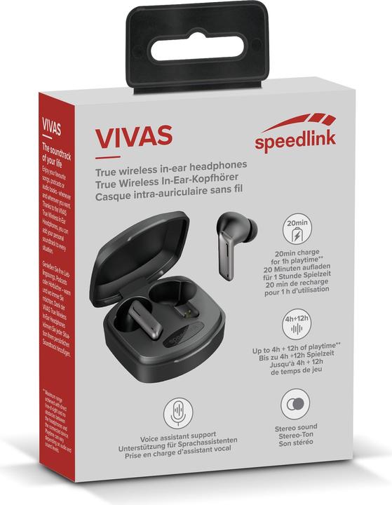 Image du produit Speedlink Écouteurs intra-auriculaires VIVAS True Wireless, gris Écouteurs intra-auriculaires, noir (12 h, Sans fil)