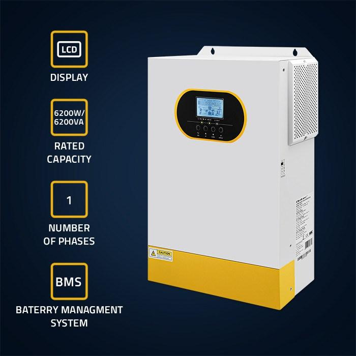 Produktbild Qoltec 6 2 kVA netzunabhängiger Hybrid-Solarwechselrichter | 6 2 kW | 120 A | MPPT | LCD-Anzeige | B