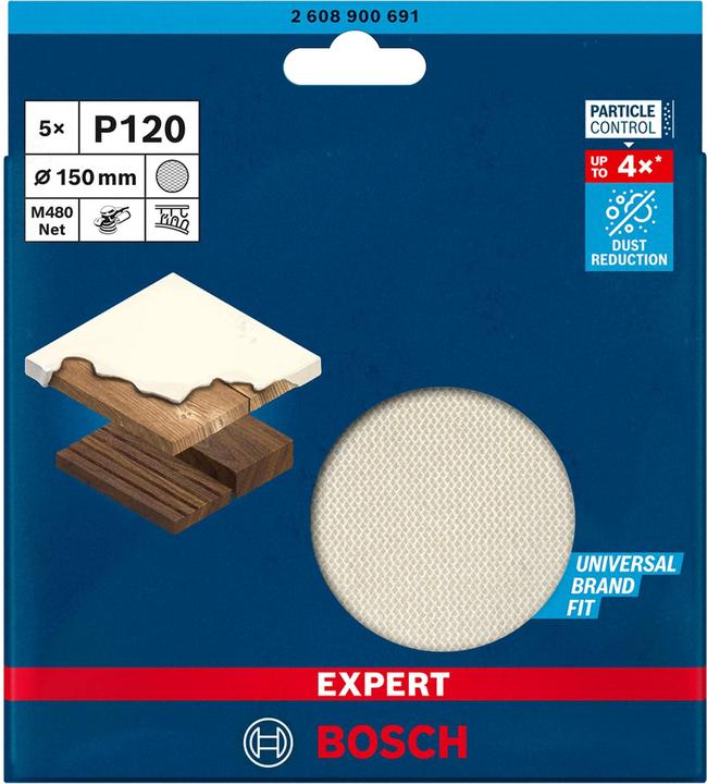 Productafbeelding Bosch Professional Zubehör Expert M480 Schuurnet voor vlakschuurmachine, 150 mm, G 120, 5 stuks (120)