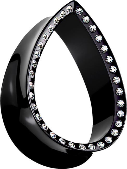 Produktbild Star Piercing Flared Tunnel schwarz Tropfen mit Kristall silber (ohne Messing, Chirurgenstahl 316L)