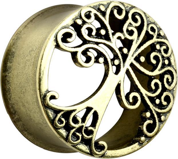 Produktbild Star Piercing Flared Tunnel mit Baum des Lebens altgold (Messing, Chirurgenstahl 316L)
