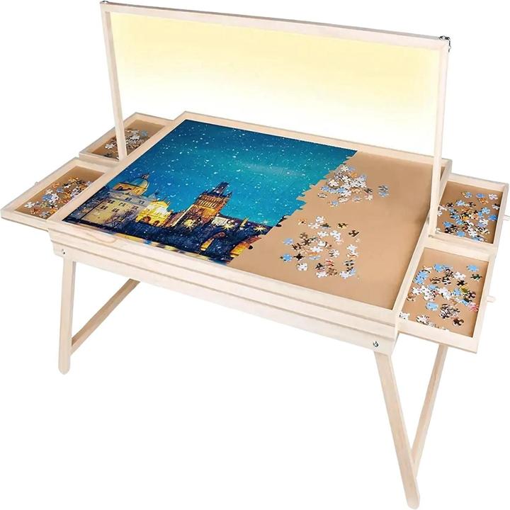 Image du produit Hermex Table puzzle avec barre de LED et tiroirs coulissants